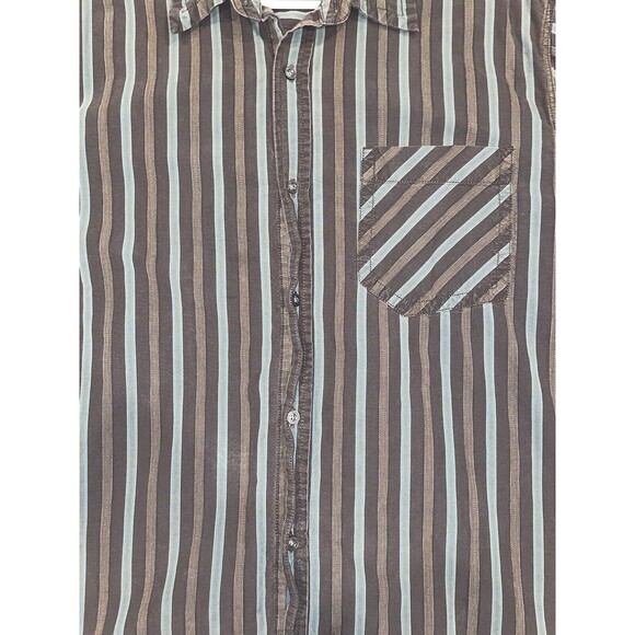 The North Face Mens Cotton LS Button Down Brown Teal Striped Casual Shirt XL - Picture 2 of 13